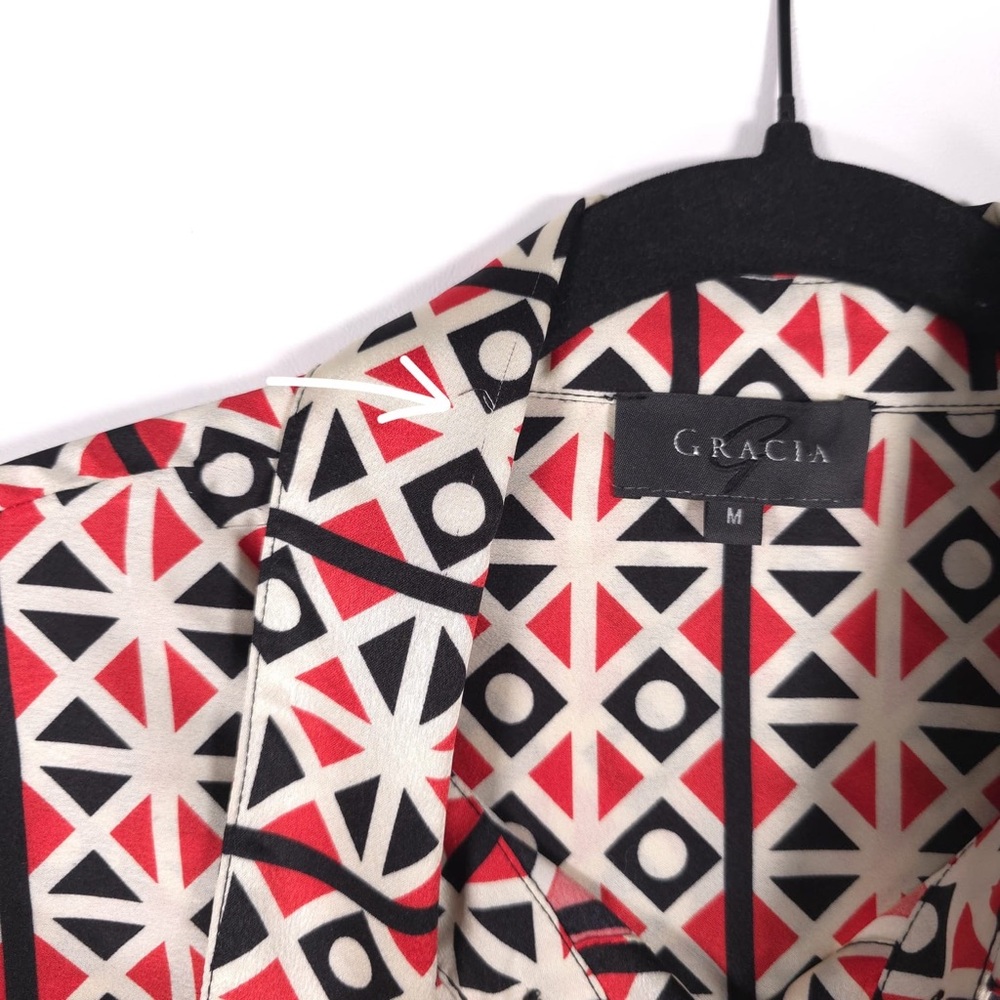 GRACIA Women’s Silky Shirt Button Front Long Sleeve Multicolor Geometric MEDIUM - Picture 8 of 10